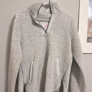 white sherpa pullover